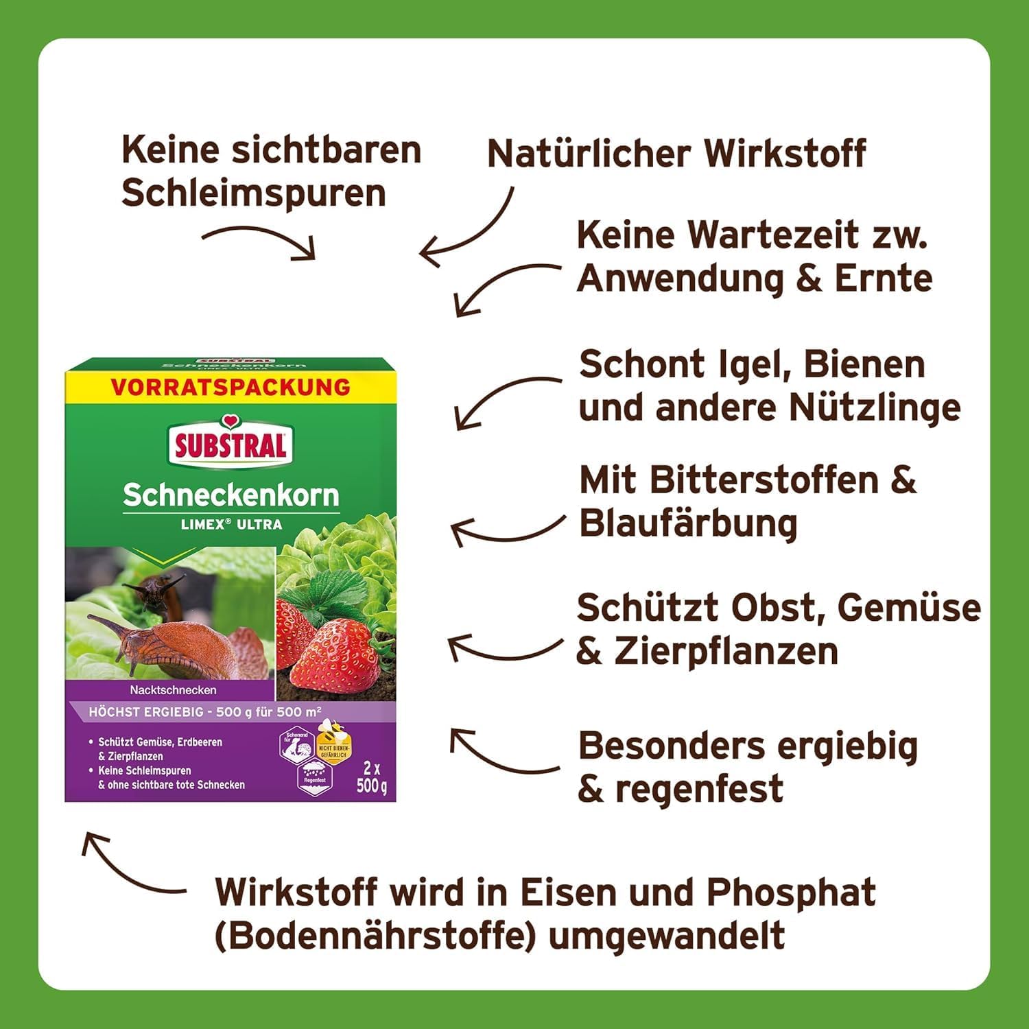Substral Schneckenkorn LIMEX Ultra 2x500g Vorteilspackung für 2 x 500qm hochwirksamer Schutz gegen Schnecken für Obst Gemüse & Zierpflanzen — Ansicht 2