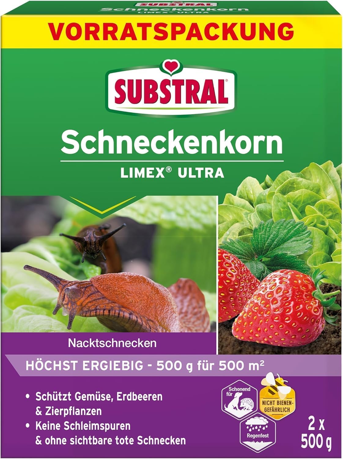 Substral Schneckenkorn LIMEX Ultra 2x500g Vorteilspackung für 2 x 500qm hochwirksamer Schutz gegen Schnecken für Obst Gemüse & Zierpflanzen
