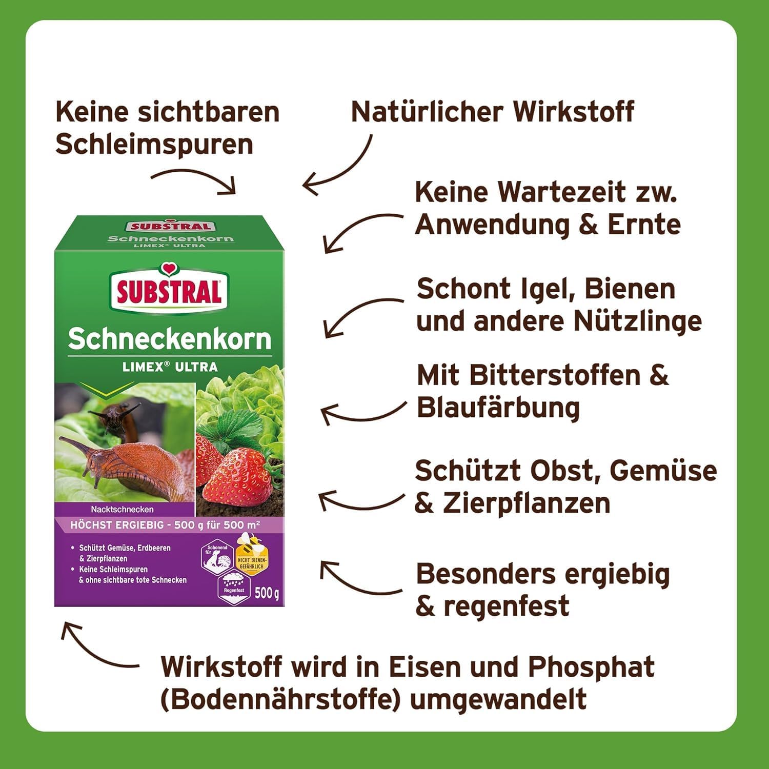 Substral Schneckenkorn LIMEX Ultra 500g für 500qm hochwirksamer Schutz gegen Schnecken für Obst Gemüse & Zierpflanzen — Ansicht 2