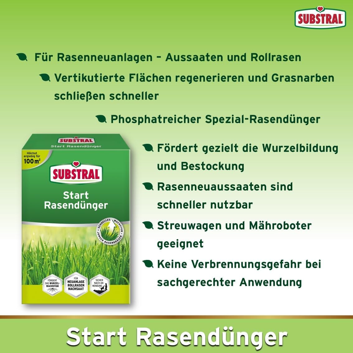 Substral Start Rasendünger 2kg für 100 qm für eine schnelle Wurzelbildung bei Rasenneuanlagen wie Aussaaten und Rollrasen — Ansicht 3