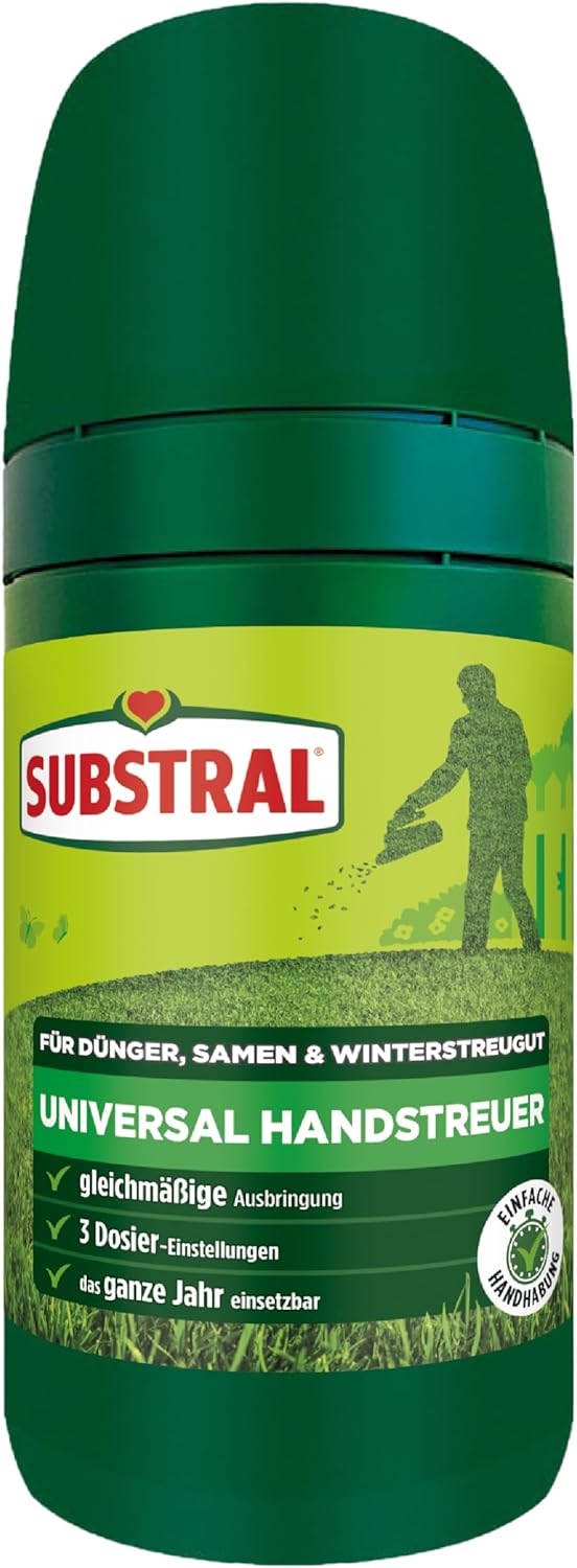 Substral Universal - Handstreuer 1 Stück Streugerät für Rasendünger Rasensamen und Winterstreugut gleichmäßige Ausbringung und einfache Dosierung