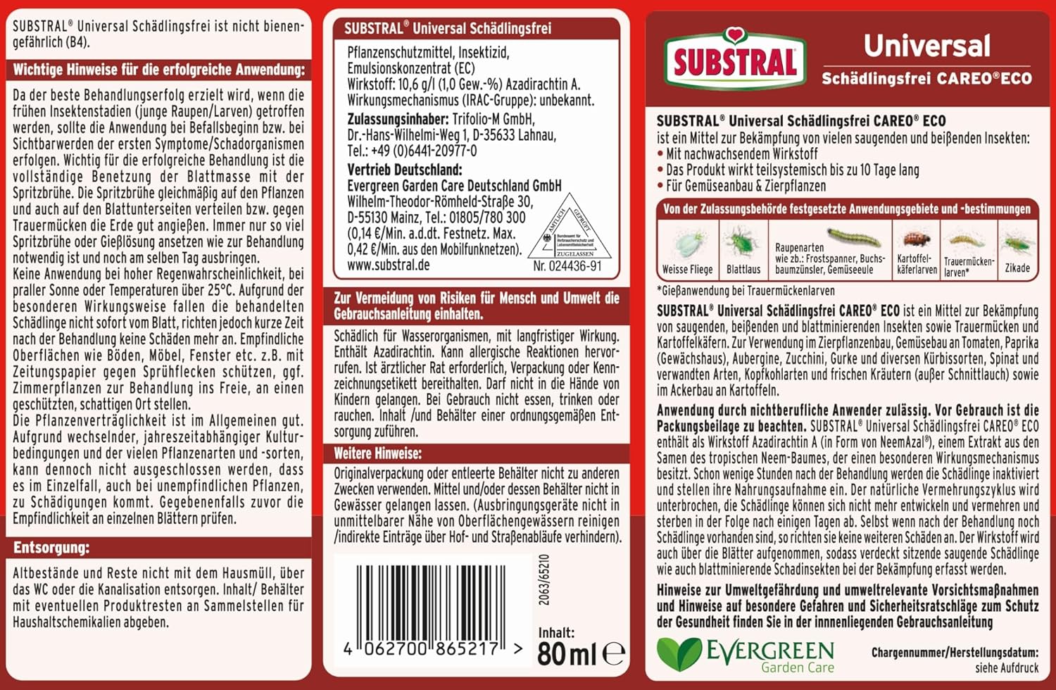 Substral Universal Schädlingsfrei Careo Eco, 80ml Konzentrat - gegen Blattläuse, Weiße Fliege, Buchsbaumzünsler, uvm (Packung mit 2) — Ansicht 2