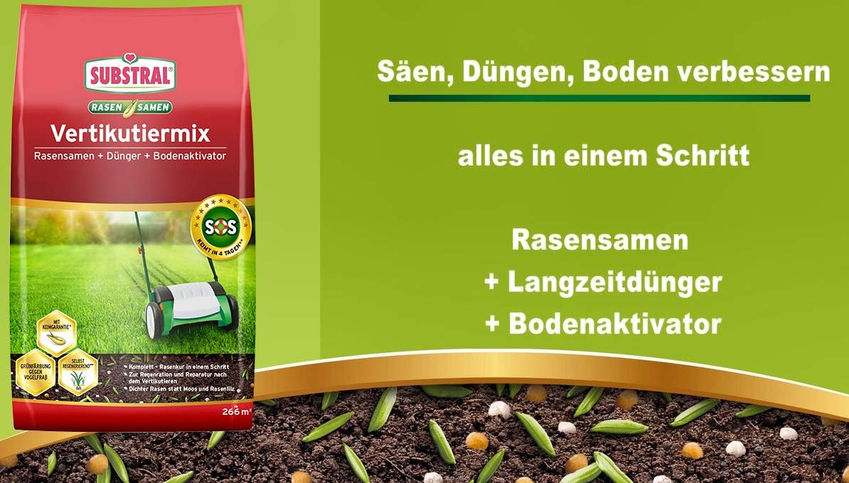 Substral Vertikutiermix für 266 m2 8kg Rasenreparatur - Mischung aus Rasensamen Rasendünger und Bodenaktivator — Ansicht 4
