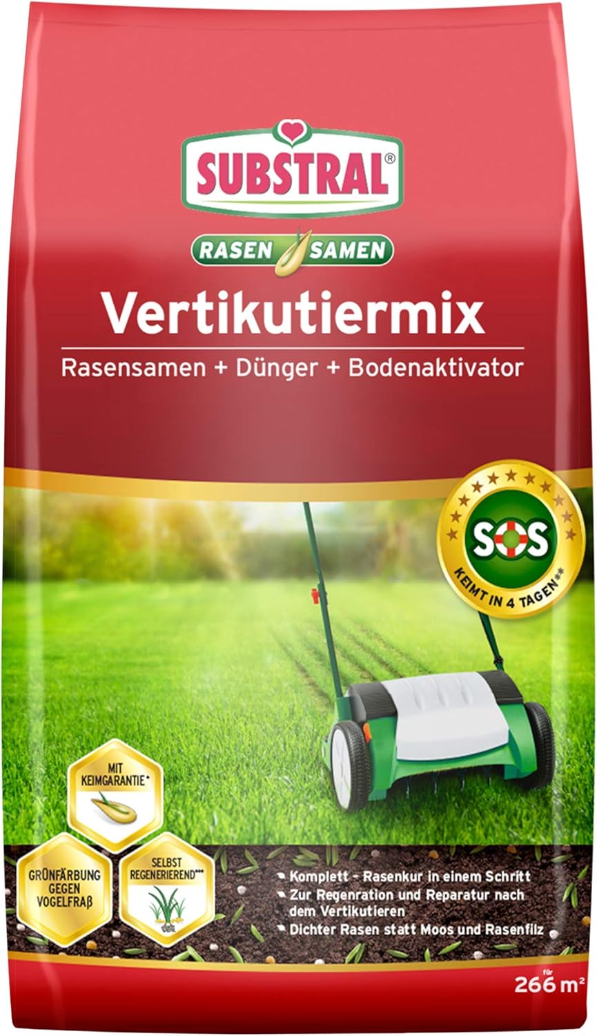 Substral Vertikutiermix für 266 m2 8kg Rasenreparatur - Mischung aus Rasensamen Rasendünger und Bodenaktivator